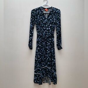 Joe Fresh - Long Sleeve Dress with Black and Blue Retro Geometric Design